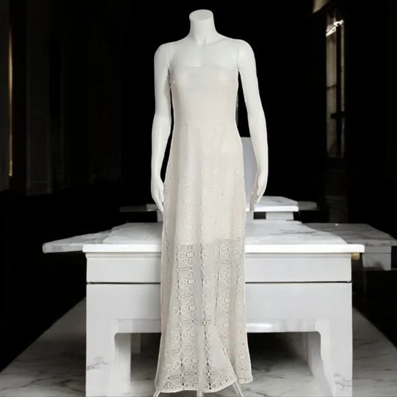 BISOU BISOU Crochet Lace Maxi Dress 10 M White Half Lined Mini Skirt Boho - Picture 3 of 16